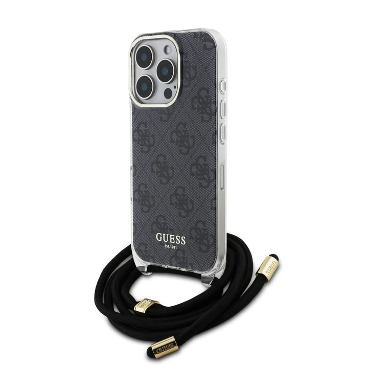 Guess iPhone 16 Pro Backcover hoesje - 4G - CrossBody Cord - Zwart-Hoesjes-Ilumina Benelux