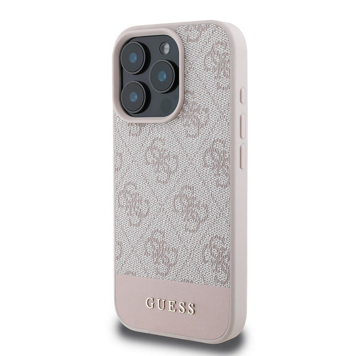 Guess iPhone 16 Pro Backcover hoesje - 4G PU Leather - Bottom Stripe - Roze-Hoesjes-Ilumina Benelux