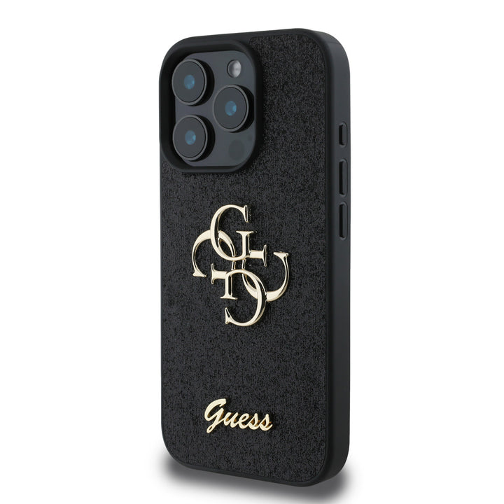 Guess iPhone 16 Pro Backcover hoesje - Big 4G - Fixed Glitter - Zwart-Hoesjes-Ilumina Benelux