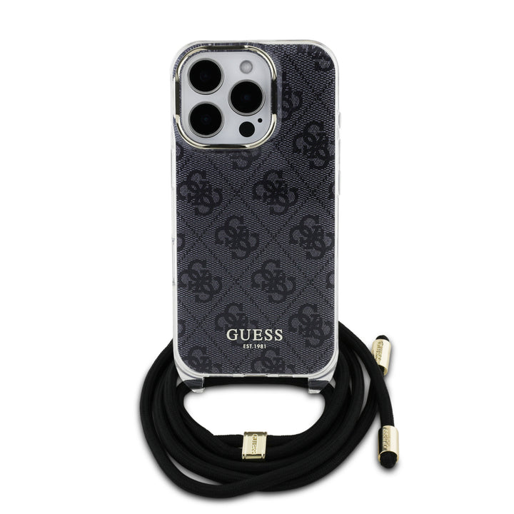 Guess iPhone 16 Pro Backcover hoesje Crossbody cord 4G - Zwart-Hoesjes-Ilumina Benelux