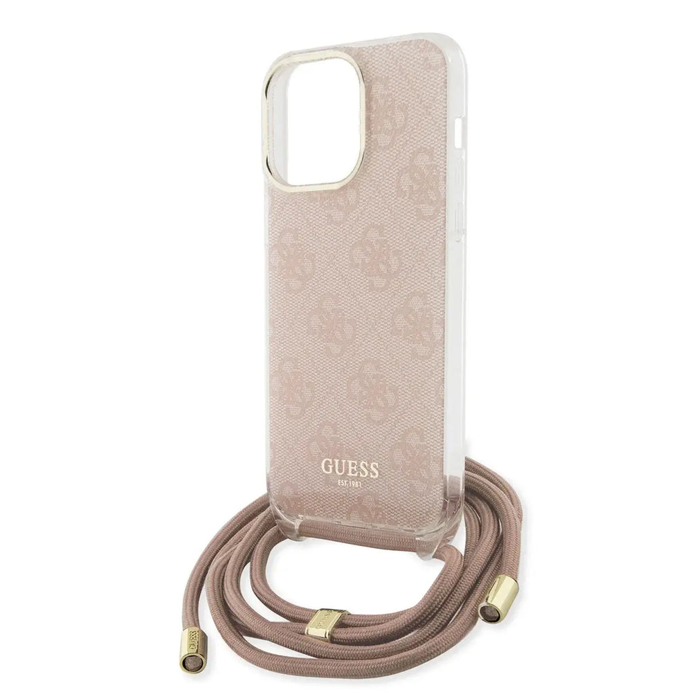 Guess iPhone 16 Pro Backcover hoesje Crossbody cord 4G print - Roze-Hoesjes-Ilumina Benelux
