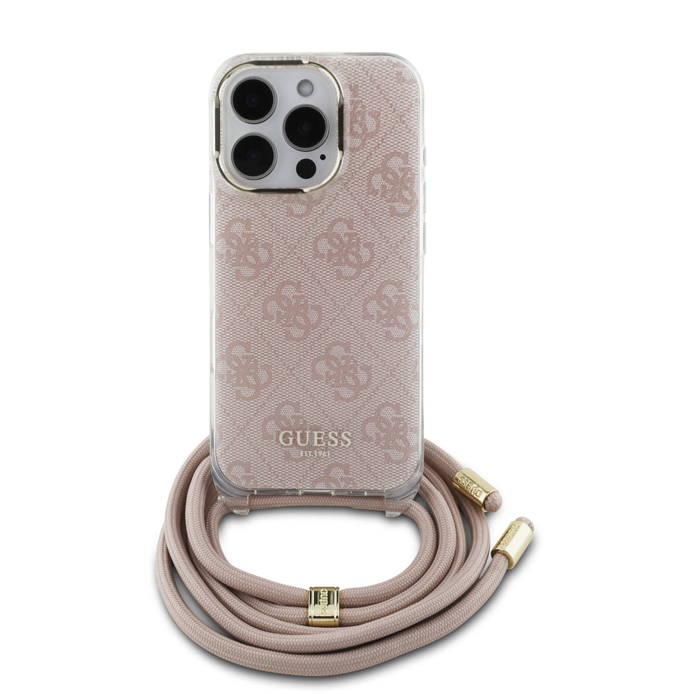 Guess iPhone 16 Pro Backcover hoesje Crossbody cord 4G print - Roze-Hoesjes-Ilumina Benelux