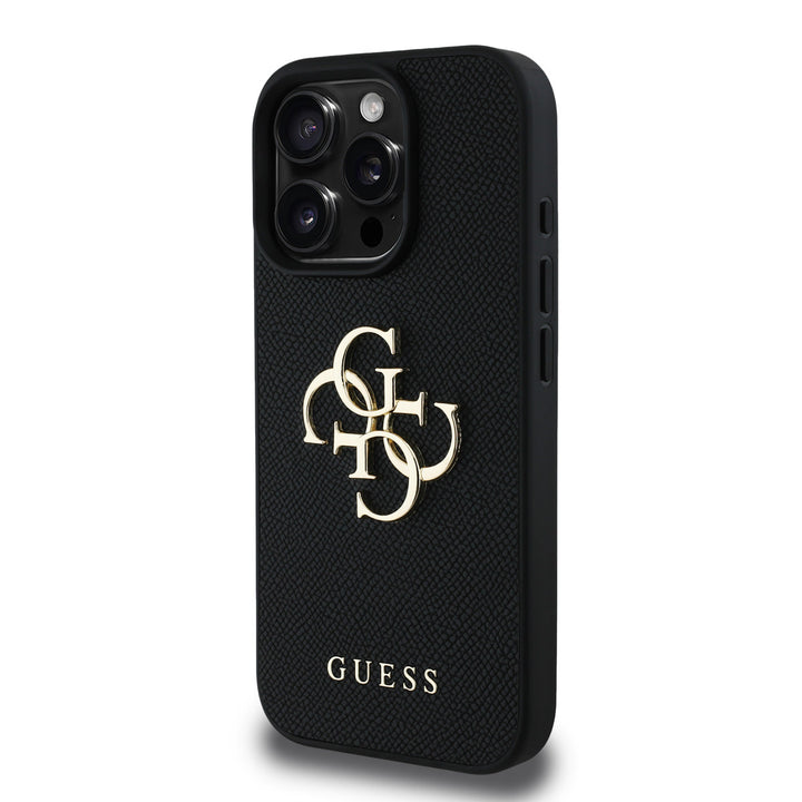 Guess iPhone 16 Pro Backcover hoesje - Grained - Big 4G Logo - Zwart-Hoesjes-Ilumina Benelux