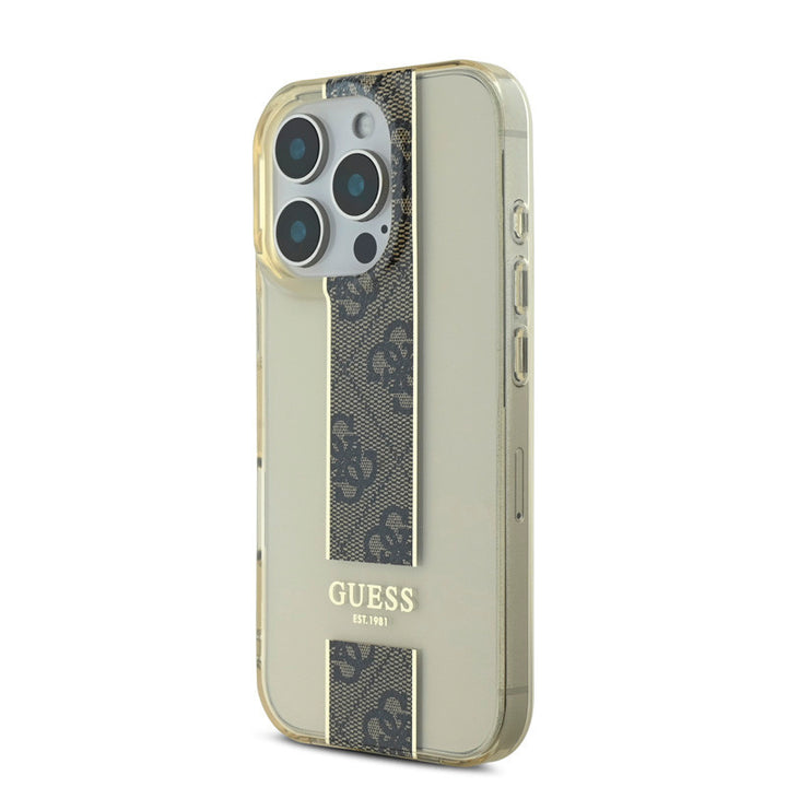 Guess iPhone 16 Pro Backcover hoesje IML 4G Stripe - Bruin-Hoesjes-Ilumina Benelux