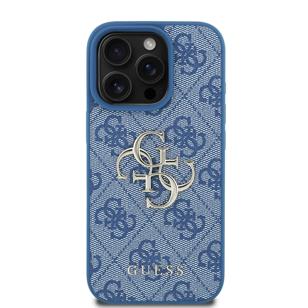 Guess iPhone 16 Pro Backcover hoesje - MagSafe - 4G Classic Logo With Strap - Blauw-Hoesjes-Ilumina Benelux