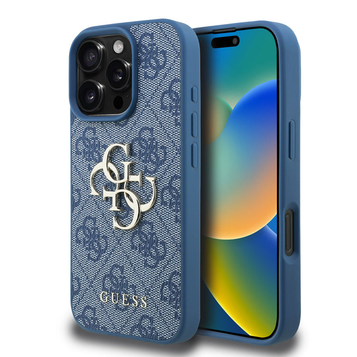Guess iPhone 16 Pro Backcover hoesje - MagSafe - 4G Classic Logo With Strap - Blauw-Hoesjes-Ilumina Benelux
