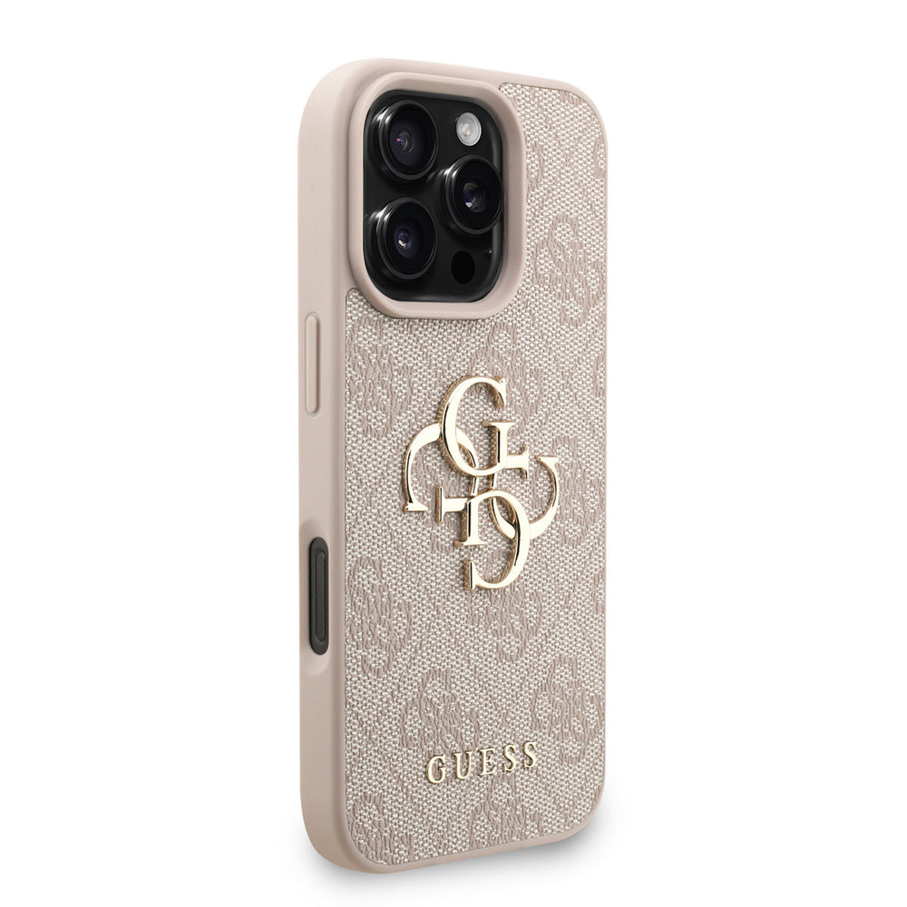 Guess iPhone 16 Pro Backcover hoesje - MagSafe - 4G Classic Logo With Strap - Roze-Hoesjes-Ilumina Benelux