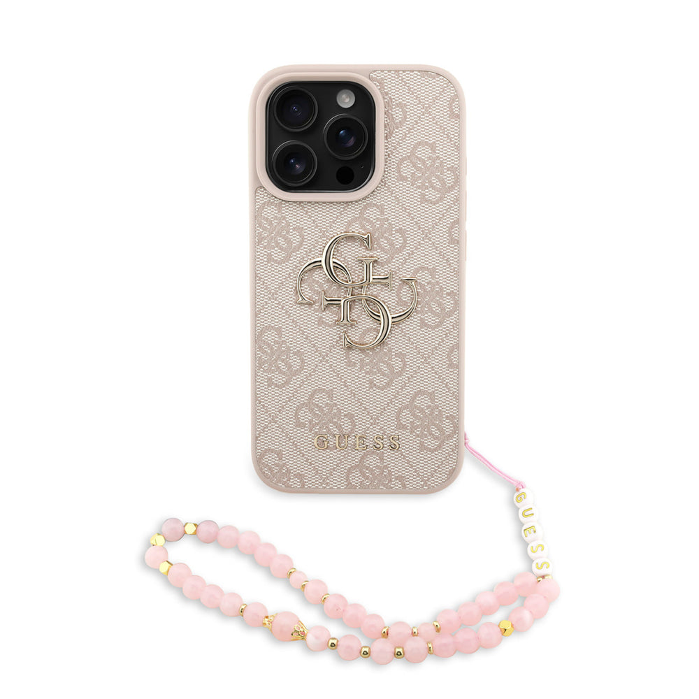 Guess iPhone 16 Pro Backcover hoesje - MagSafe - 4G Classic Logo With Strap - Roze-Hoesjes-Ilumina Benelux