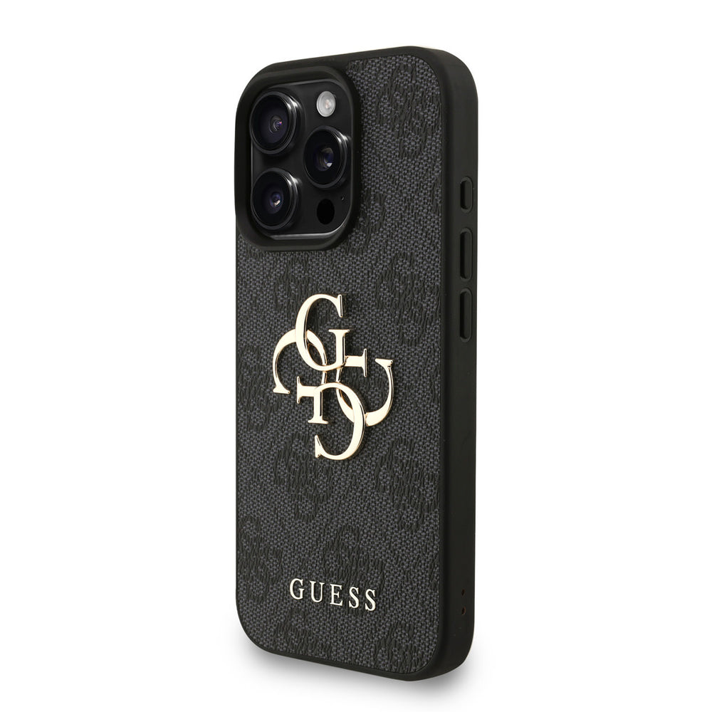 Guess iPhone 16 Pro Backcover hoesje - MagSafe - 4G Classic Logo With Strap - Zwart-Hoesjes-Ilumina Benelux