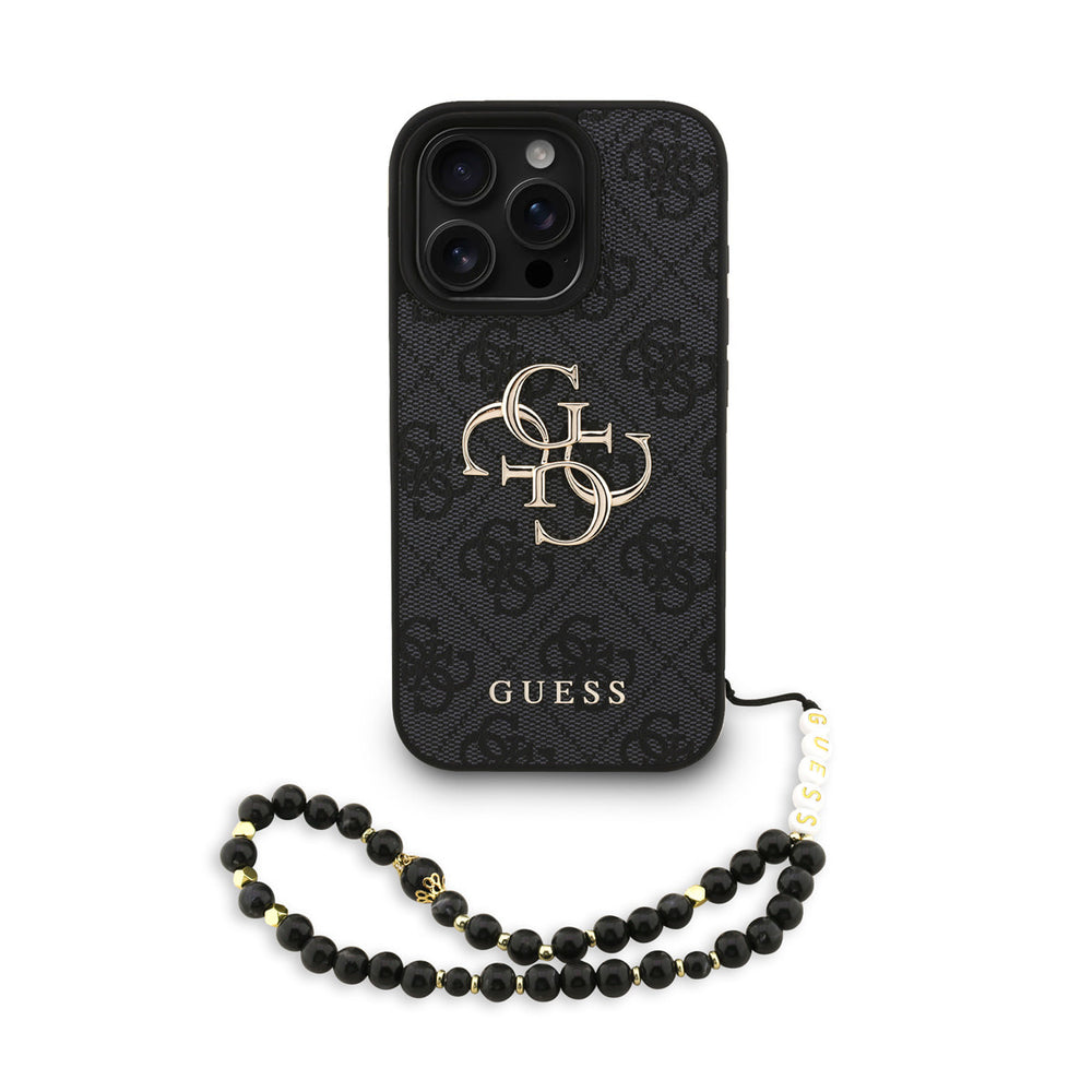 Guess iPhone 16 Pro Backcover hoesje - MagSafe - 4G Classic Logo With Strap - Zwart-Hoesjes-Ilumina Benelux