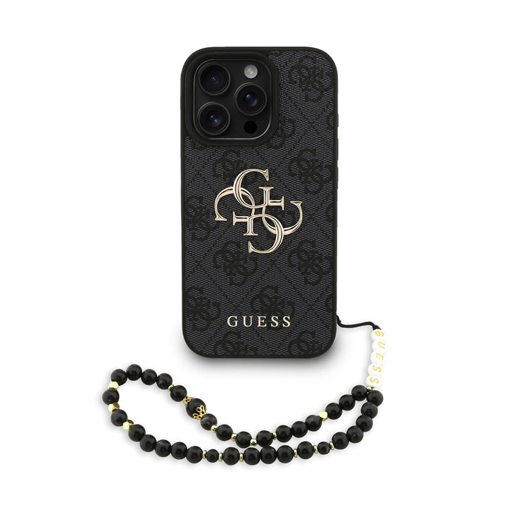 Guess iPhone 16 Pro Backcover hoesje - MagSafe - 4G Classic Logo With Strap - Zwart-Hoesjes-Ilumina Benelux
