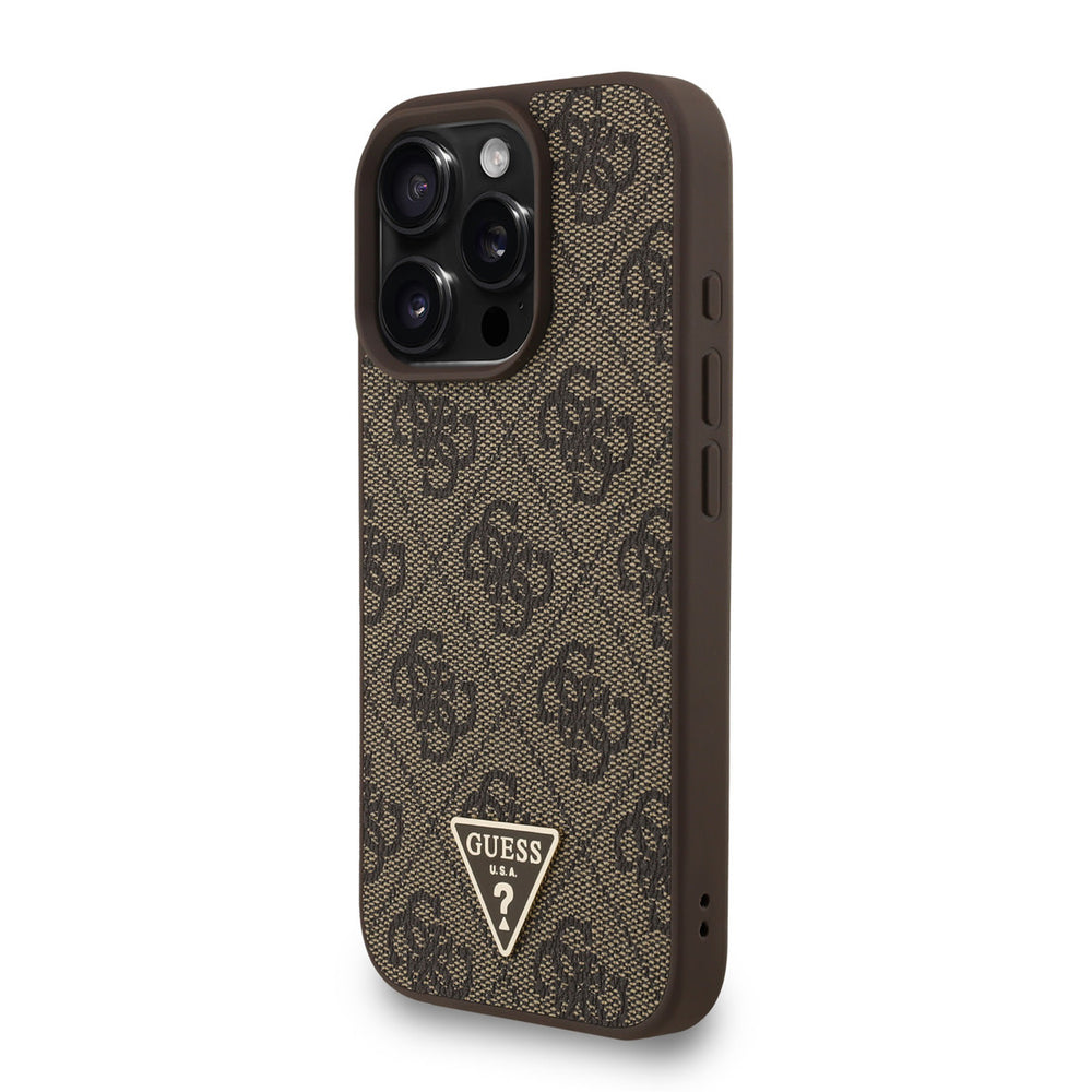 Guess iPhone 16 Pro Backcover hoesje - MagSafe - 4G Triangle Logo With Strap - Bruin-Hoesjes-Ilumina Benelux