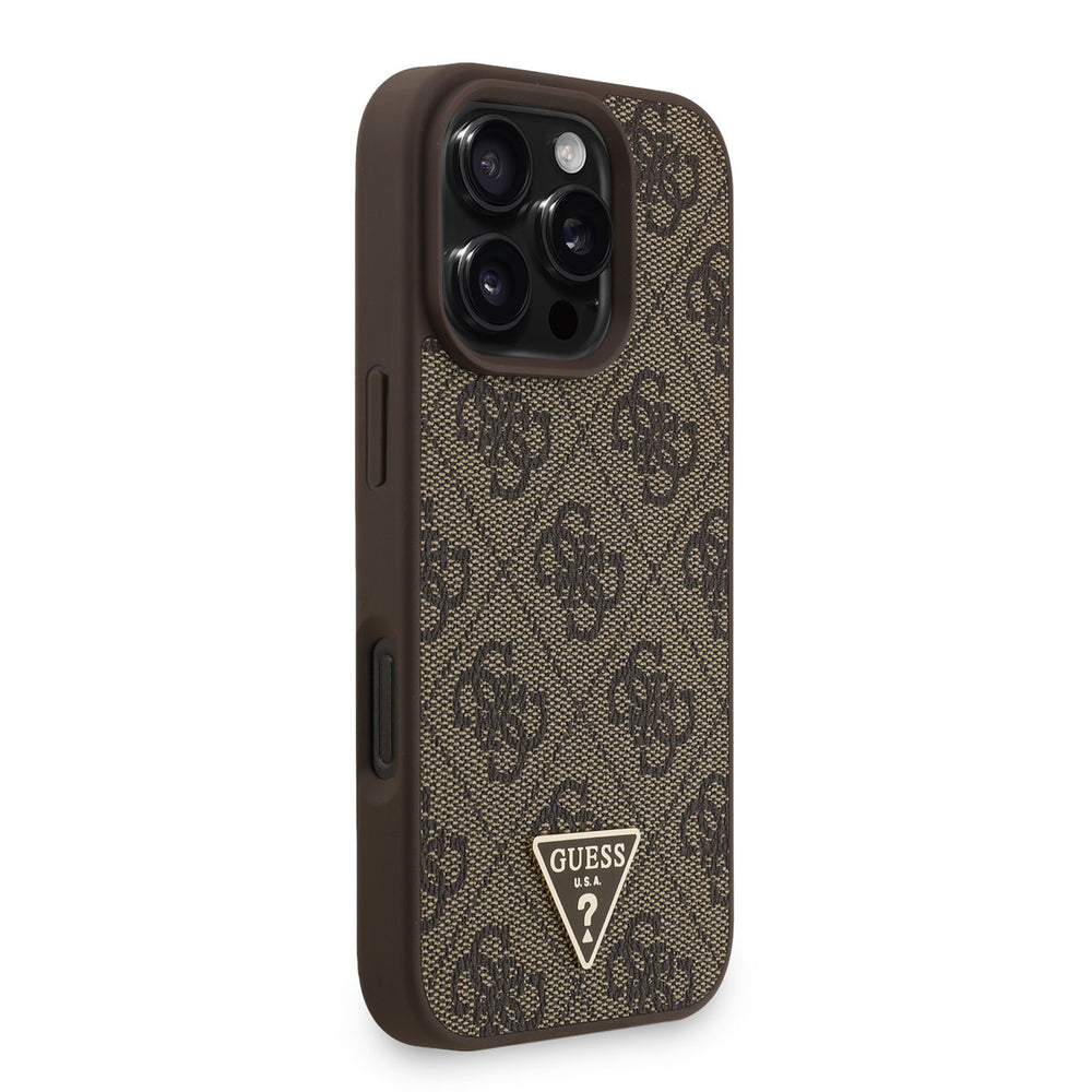 Guess iPhone 16 Pro Backcover hoesje - MagSafe - 4G Triangle Logo With Strap - Bruin-Hoesjes-Ilumina Benelux