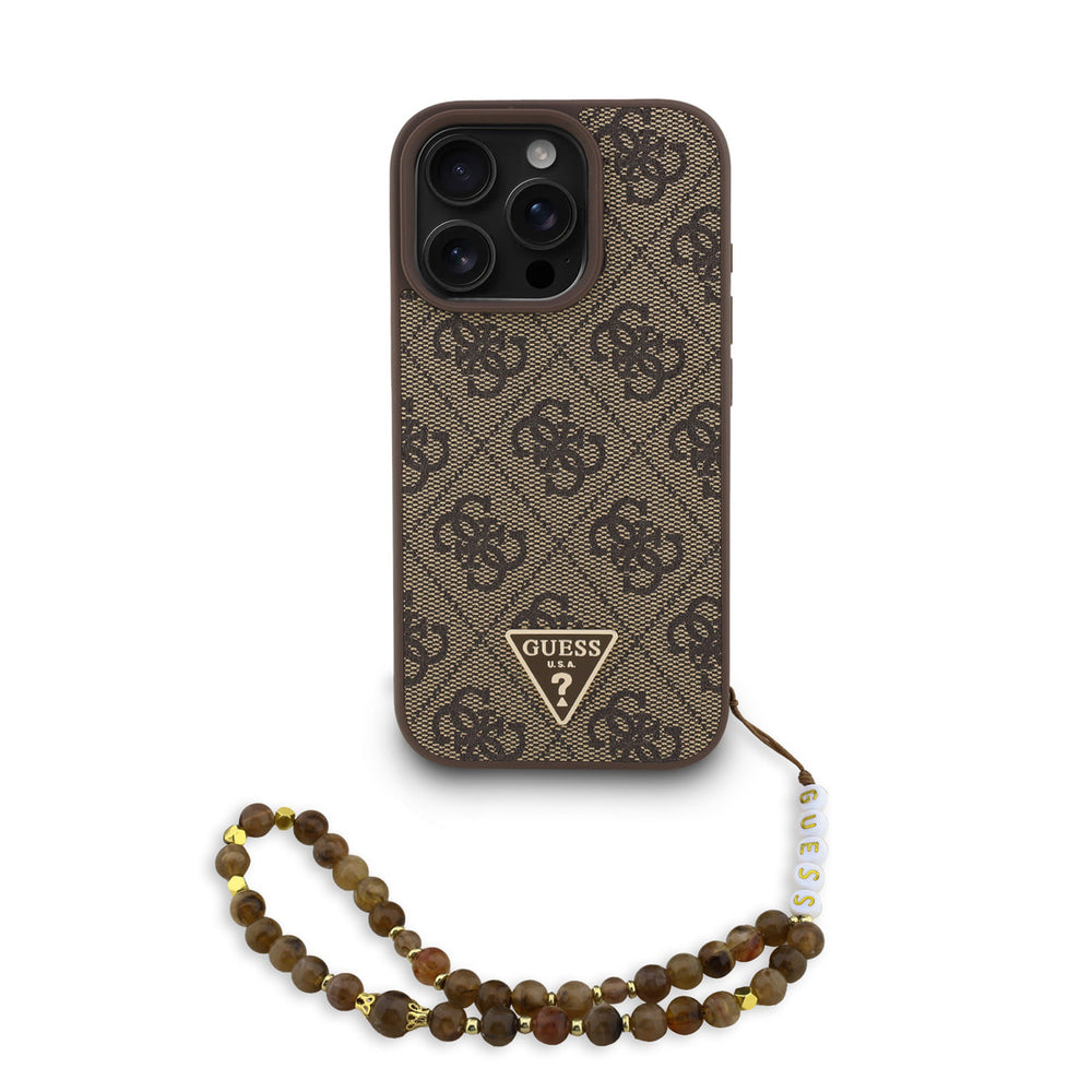Guess iPhone 16 Pro Backcover hoesje - MagSafe - 4G Triangle Logo With Strap - Bruin-Hoesjes-Ilumina Benelux