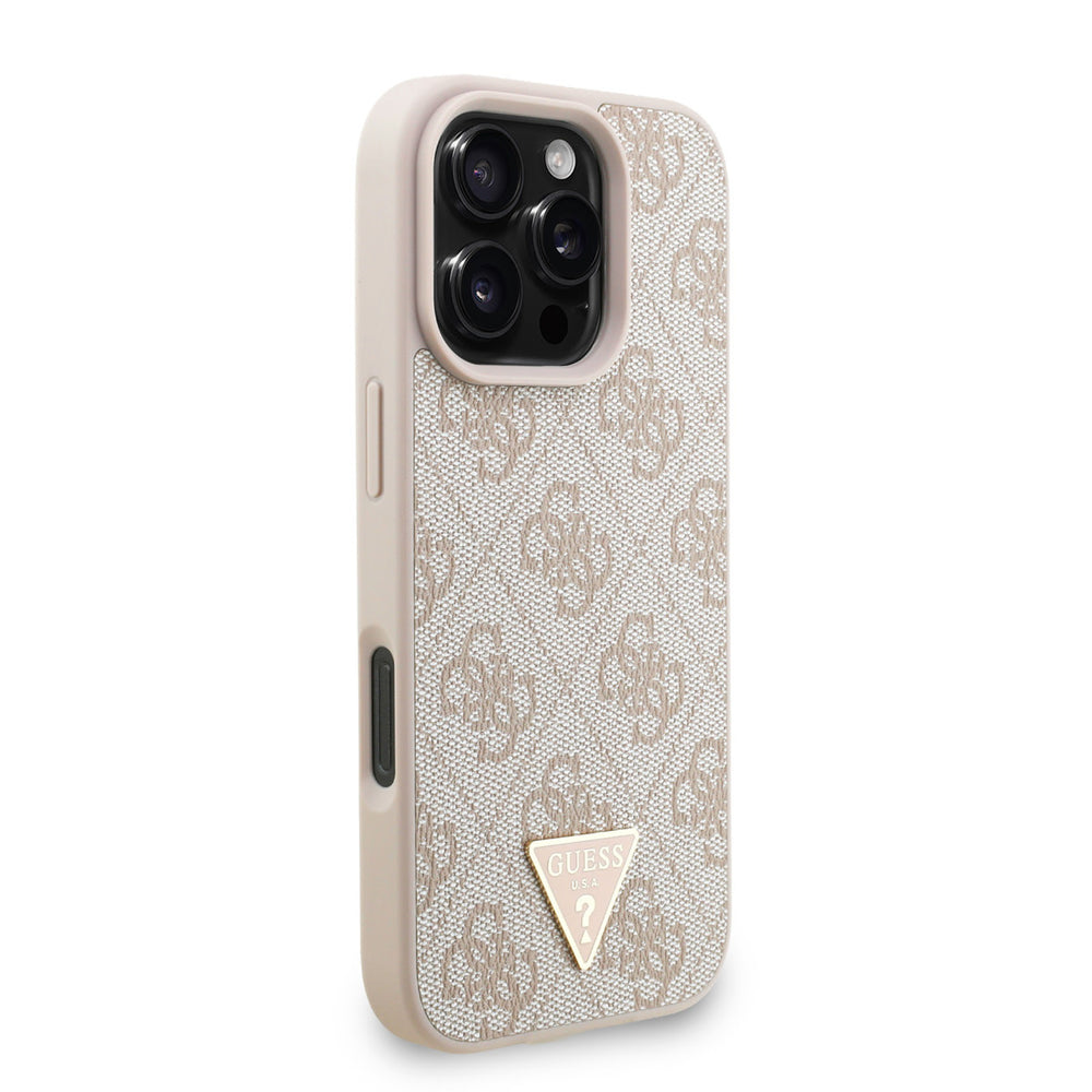 Guess iPhone 16 Pro Backcover hoesje - MagSafe - 4G Triangle Logo With Strap - Roze-Hoesjes-Ilumina Benelux