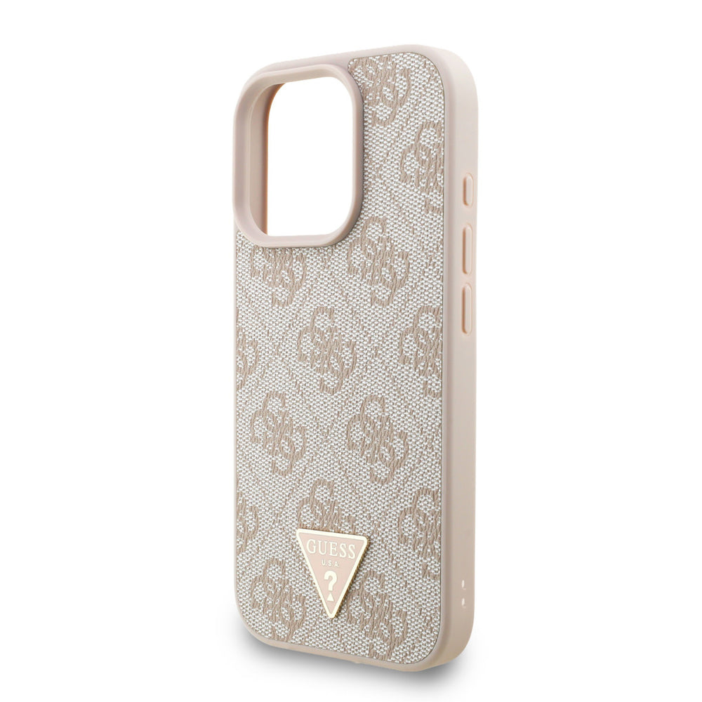 Guess iPhone 16 Pro Backcover hoesje - MagSafe - 4G Triangle Logo With Strap - Roze-Hoesjes-Ilumina Benelux