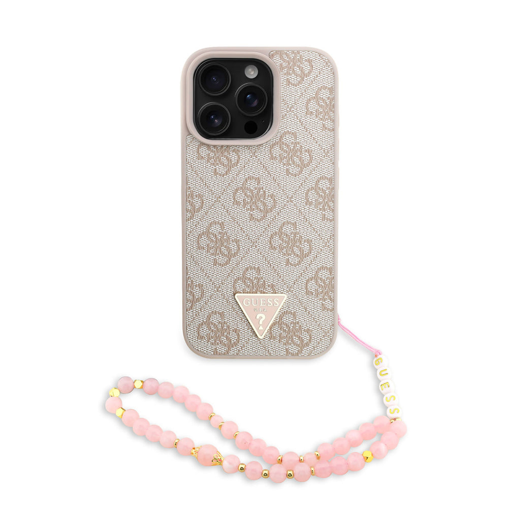 Guess iPhone 16 Pro Backcover hoesje - MagSafe - 4G Triangle Logo With Strap - Roze-Hoesjes-Ilumina Benelux