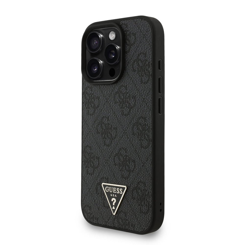 Guess iPhone 16 Pro Backcover hoesje - MagSafe - 4G Triangle Logo With Strap - Zwart-Hoesjes-Ilumina Benelux