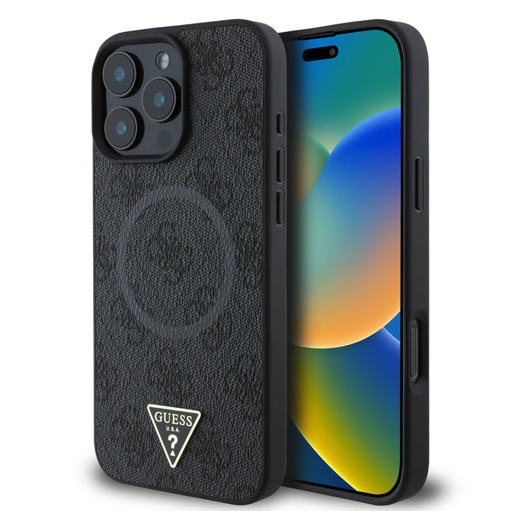Guess iPhone 16 Pro Backcover hoesje - MagSafe - 4G Triangle Logo - Zwart-Hoesjes-Ilumina Benelux