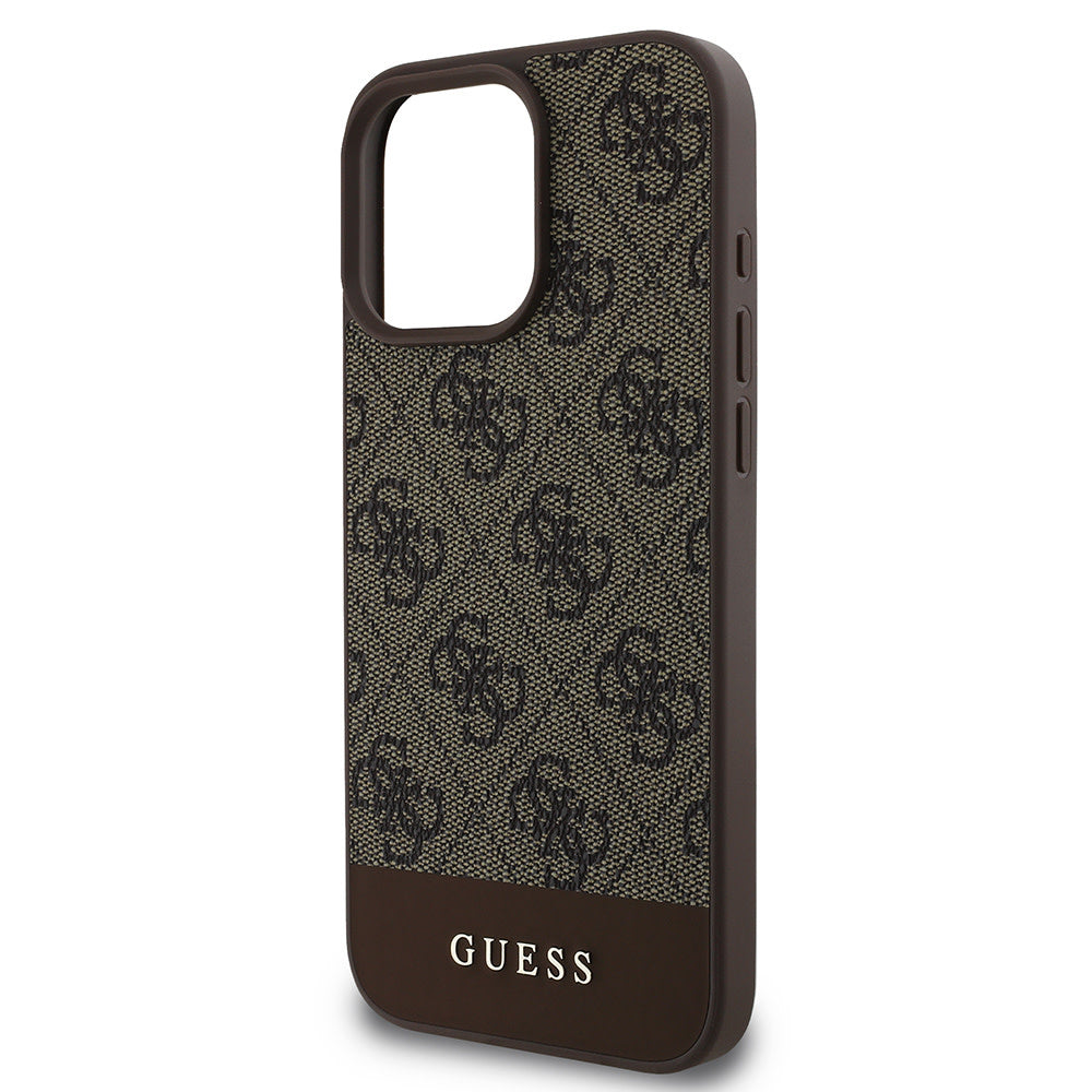 Guess iPhone 16 Pro Backcover hoesje - Magsafe - 4G PU Leather - Bottom Stripe - Bruin-Hoesjes-Ilumina Benelux