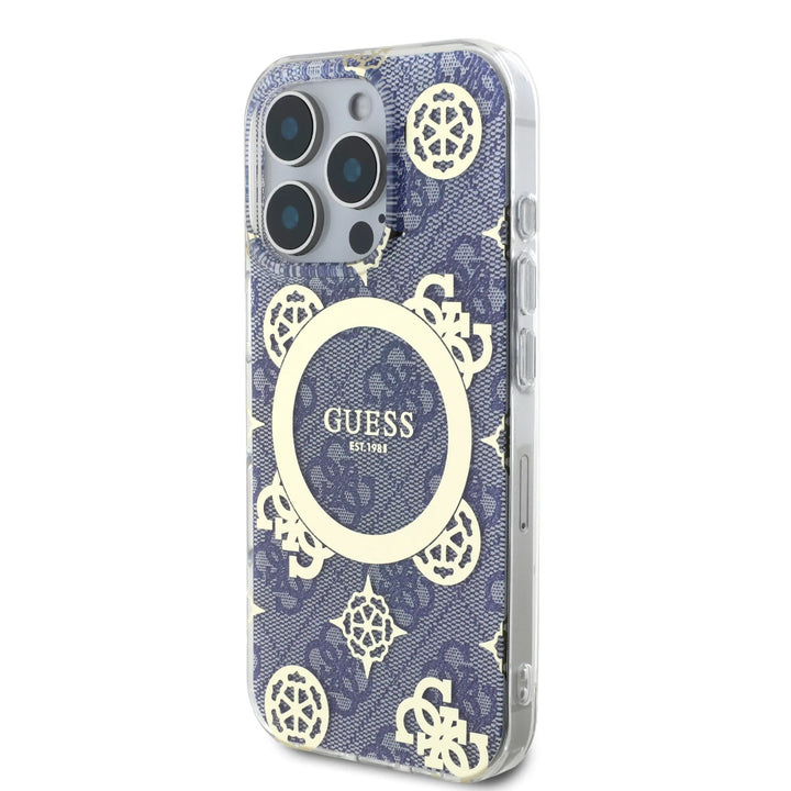 Guess iPhone 16 Pro Backcover hoesje - Magsafe IML - 4G Peony - Blauw-Hoesjes-Ilumina Benelux