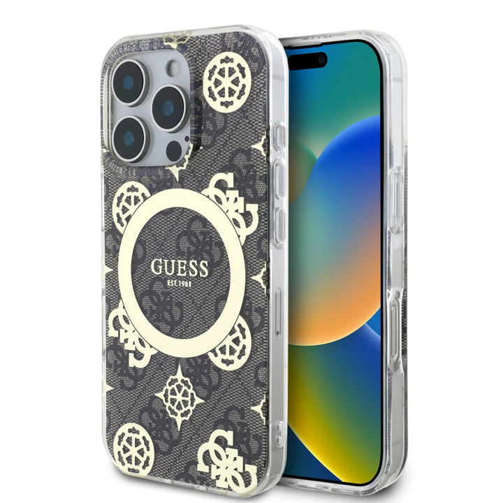 Guess iPhone 16 Pro Backcover hoesje - Magsafe IML - 4G Peony - Bruin-Hoesjes-Ilumina Benelux