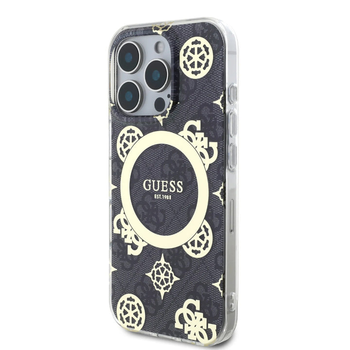 Guess iPhone 16 Pro Backcover hoesje - Magsafe IML - 4G Peony - Zwart-Hoesjes-Ilumina Benelux