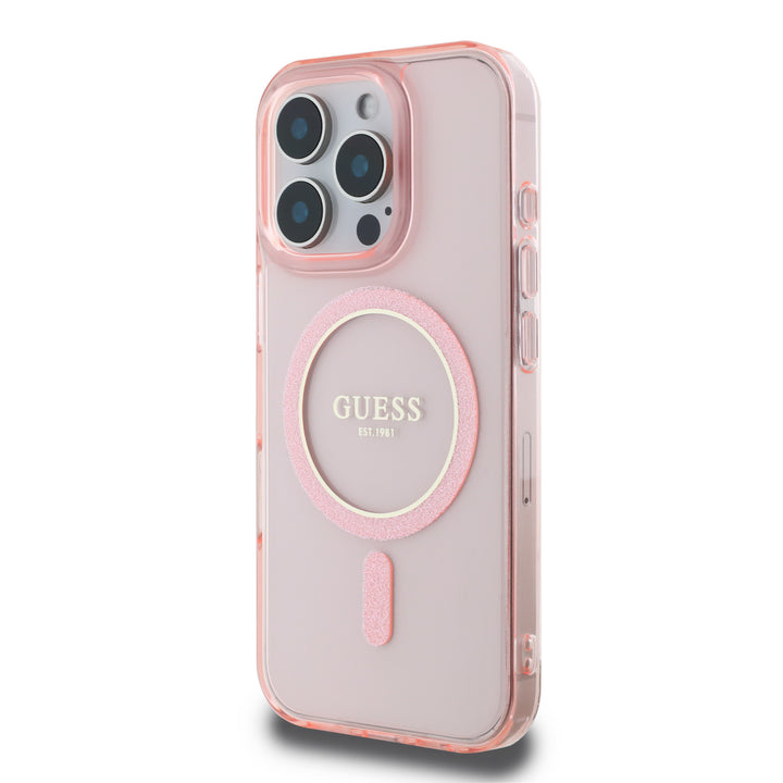 Guess iPhone 16 Pro Backcover hoesje Magsafe IML Glitter - Roze-Hoesjes-Ilumina Benelux