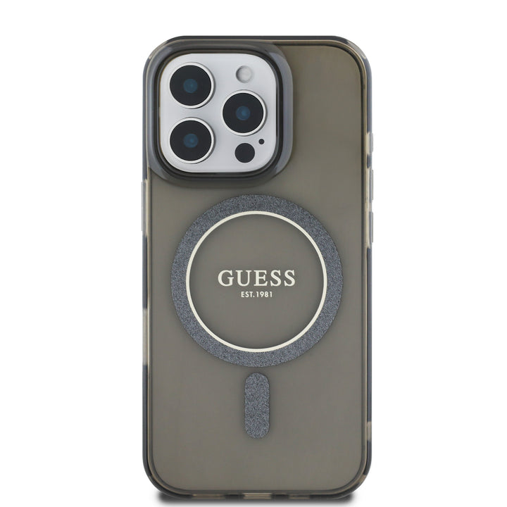 Guess iPhone 16 Pro Backcover hoesje Magsafe IML Glitter - Zwart-Hoesjes-Ilumina Benelux