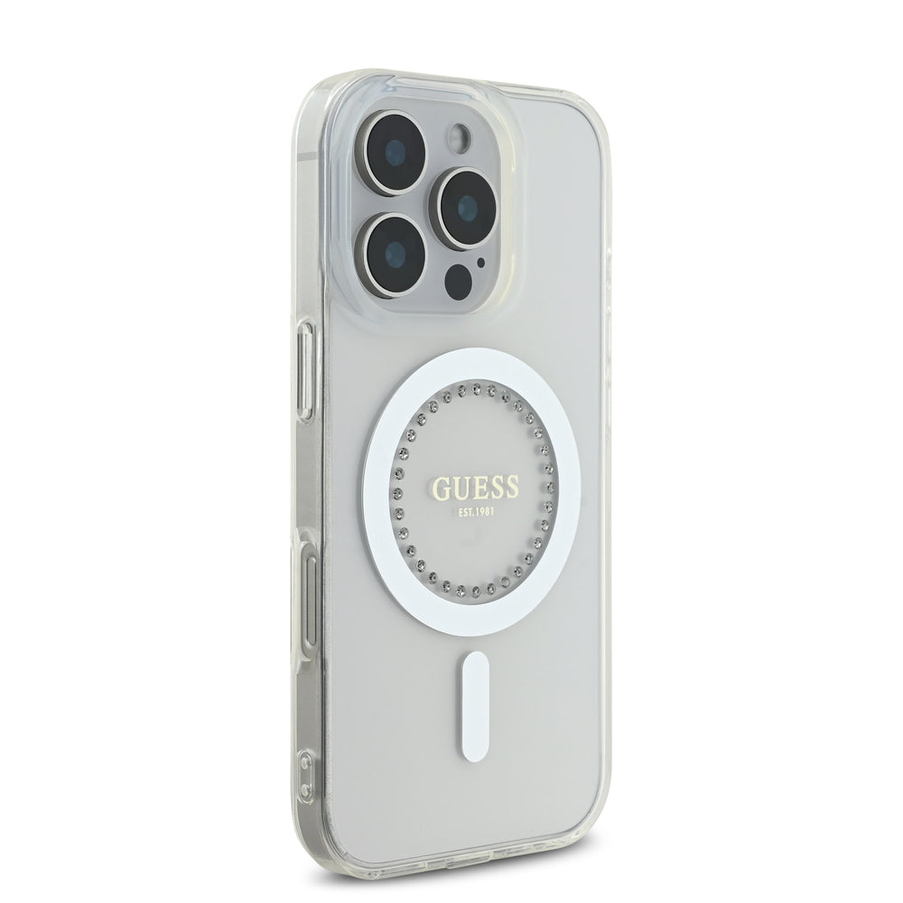 Guess iPhone 16 Pro Backcover hoesje Magsafe IML Rhinestones - Wit-Hoesjes-Ilumina Benelux