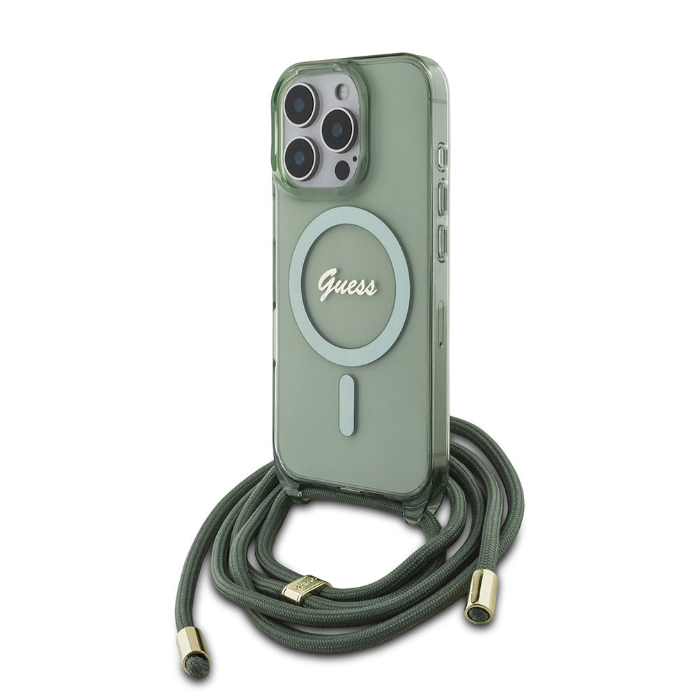 Guess iPhone 16 Pro Backcover hoesje Magsafe IML crossbody cord - Groen-Hoesjes-Ilumina Benelux