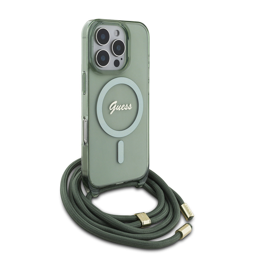 Guess iPhone 16 Pro Backcover hoesje Magsafe IML crossbody cord - Groen-Hoesjes-Ilumina Benelux