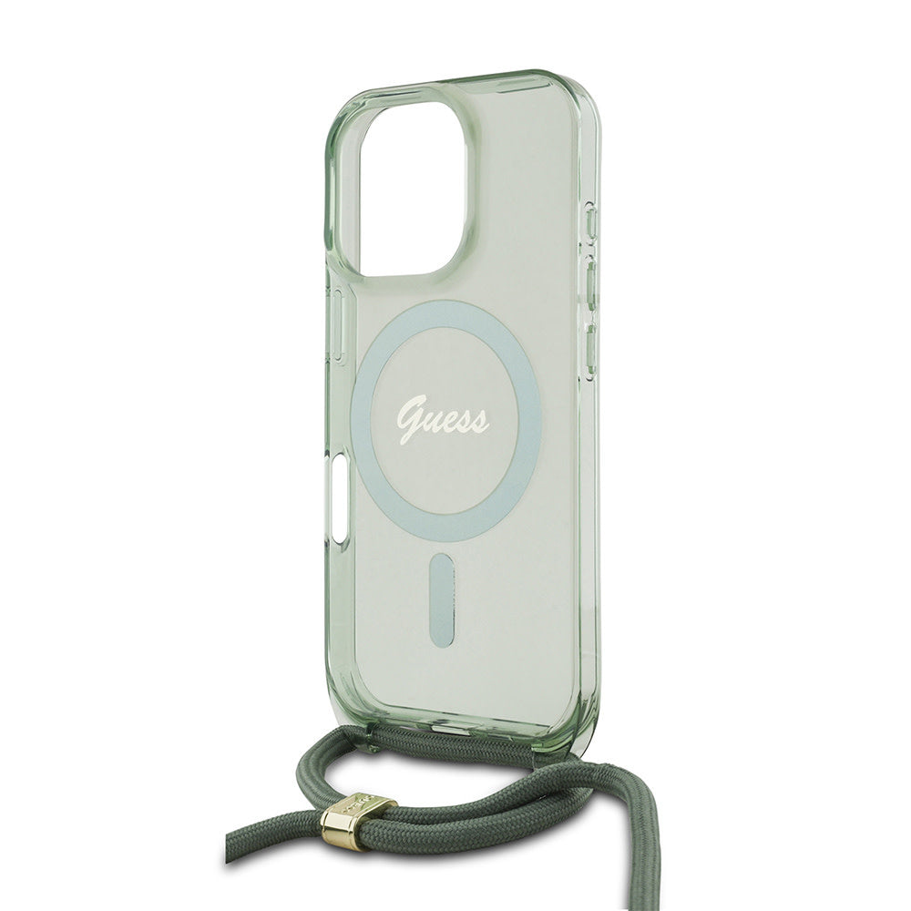 Guess iPhone 16 Pro Backcover hoesje Magsafe IML crossbody cord - Groen-Hoesjes-Ilumina Benelux