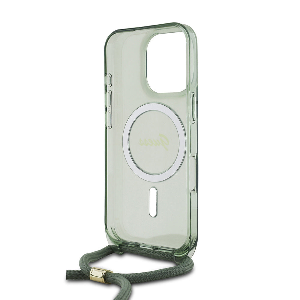 Guess iPhone 16 Pro Backcover hoesje Magsafe IML crossbody cord - Groen-Hoesjes-Ilumina Benelux