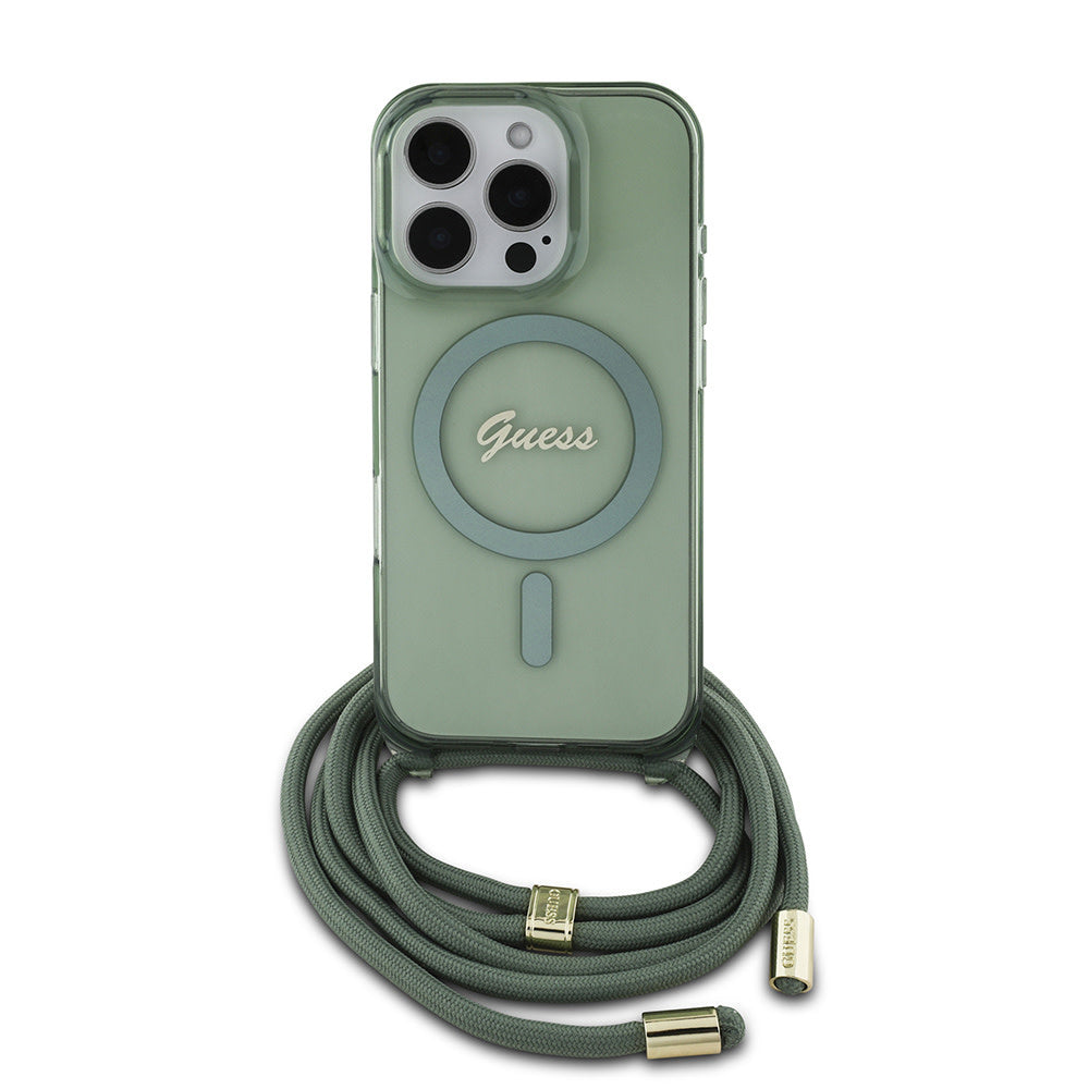 Guess iPhone 16 Pro Backcover hoesje Magsafe IML crossbody cord - Groen-Hoesjes-Ilumina Benelux