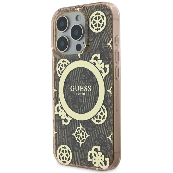 Guess iPhone 16 Pro Backcover hoesje Magsafe IML peony - Bruin-Hoesjes-Ilumina Benelux