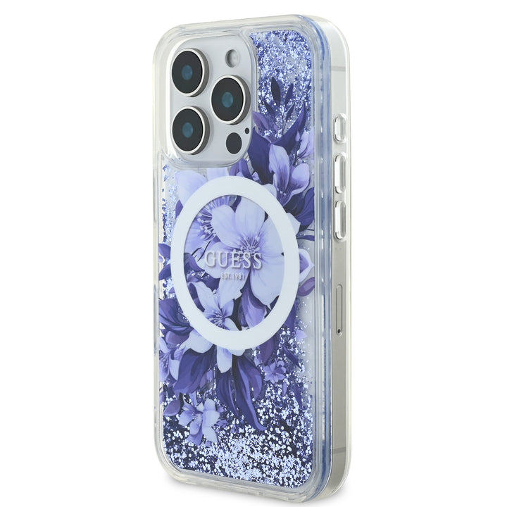 Guess iPhone 16 Pro Backcover hoesje Magsafe Liquid Glitter - Paars-Hoesjes-Ilumina Benelux