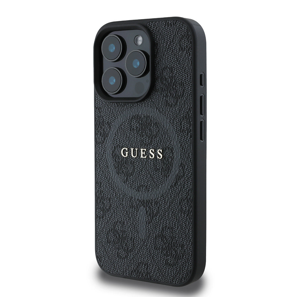 Guess iPhone 16 Pro Backcover hoesje - Magsafe PU Leather - 4G Ring - Zwart-Hoesjes-Ilumina Benelux