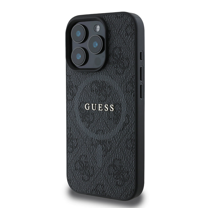 Guess iPhone 16 Pro Backcover hoesje - Magsafe PU Leather - 4G Ring - Zwart-Hoesjes-Ilumina Benelux