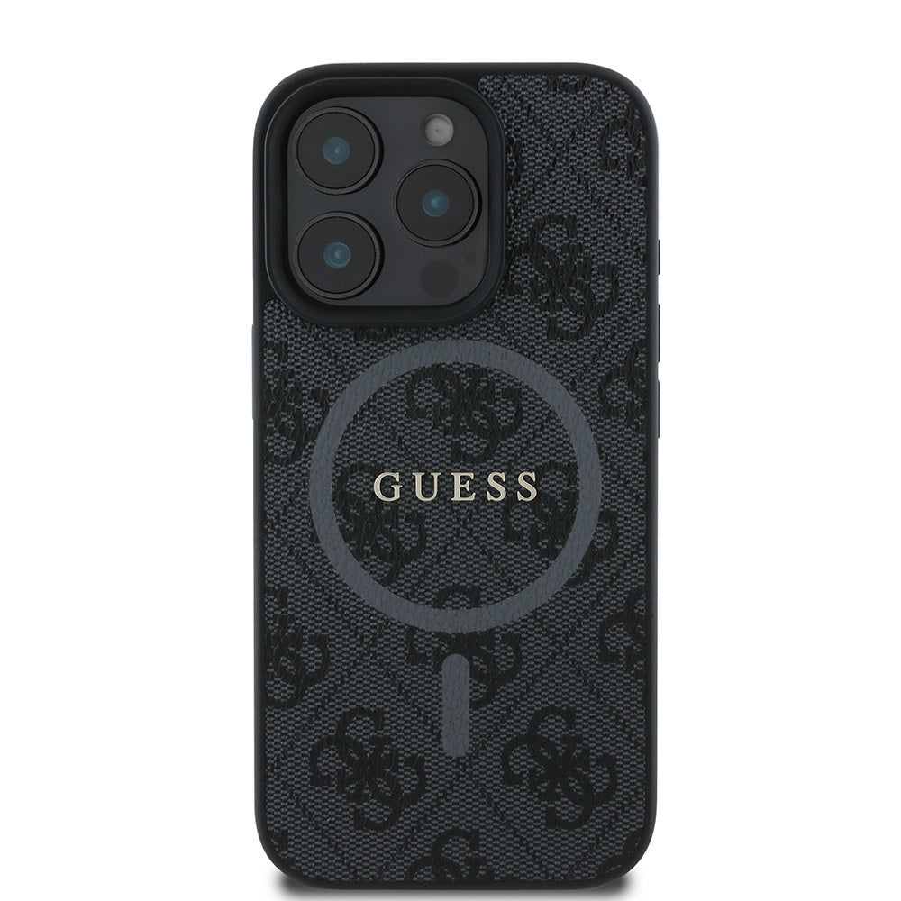 Guess iPhone 16 Pro Backcover hoesje - Magsafe PU Leather - 4G Ring - Zwart-Hoesjes-Ilumina Benelux