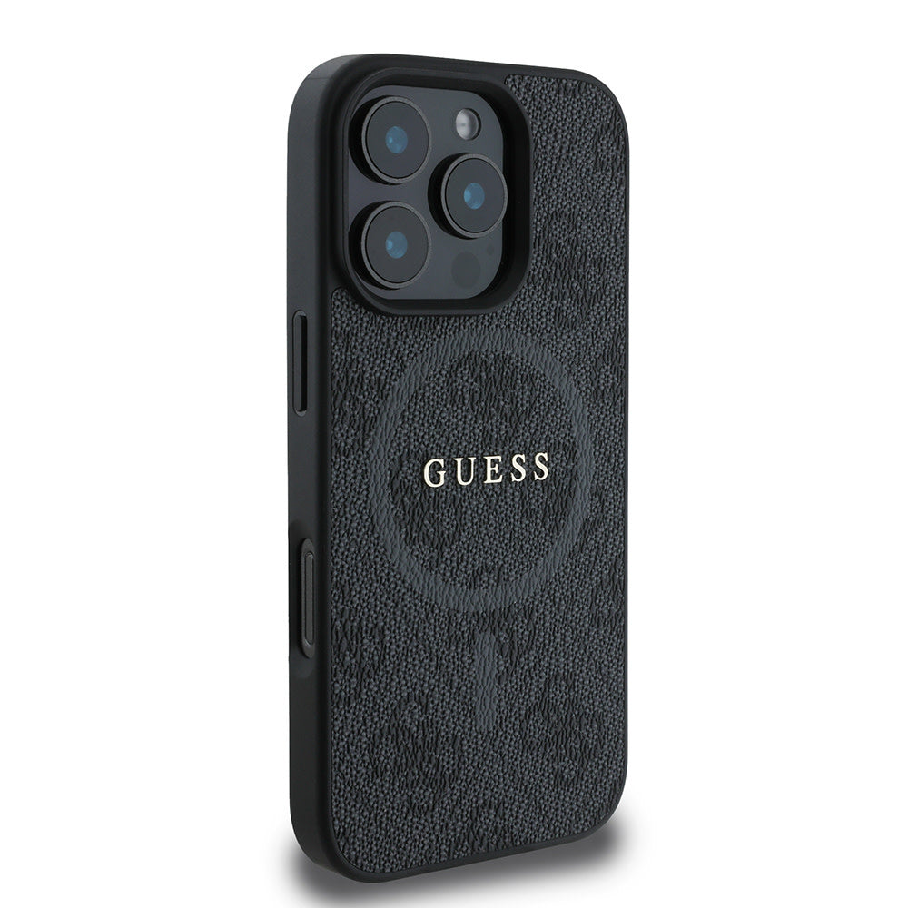 Guess iPhone 16 Pro Backcover hoesje - Magsafe PU Leather - 4G Ring - Zwart-Hoesjes-Ilumina Benelux