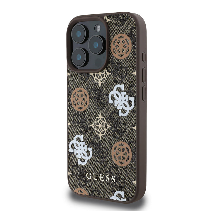 Guess iPhone 16 Pro Backcover hoesje Magsafe PU peony - Bruin-Hoesjes-Ilumina Benelux
