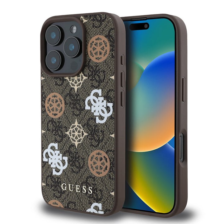 Guess iPhone 16 Pro Backcover hoesje Magsafe PU peony - Bruin-Hoesjes-Ilumina Benelux