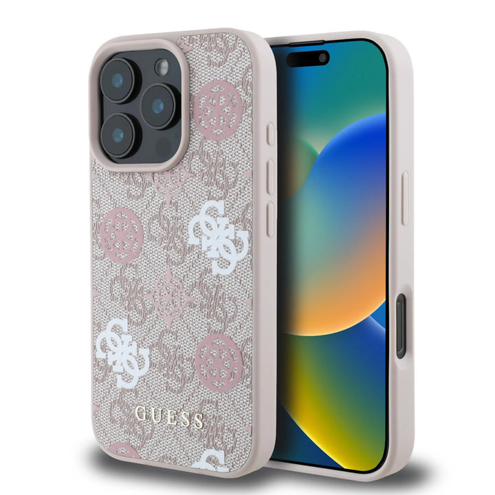 Guess iPhone 16 Pro Backcover hoesje - PU Leather - 4G Peony - Roze-Hoesjes-Ilumina Benelux