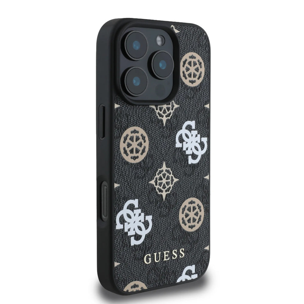 Guess iPhone 16 Pro Backcover hoesje - PU Leather - 4G Peony - Zwart-Hoesjes-Ilumina Benelux