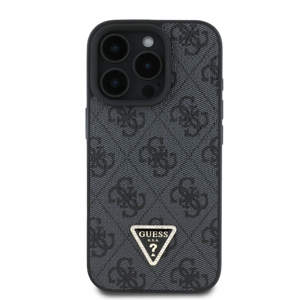Guess iPhone 16 Pro Backcover hoesje PU Leather Metal Logo Crossbody - Zwart-Hoesjes-Ilumina Benelux
