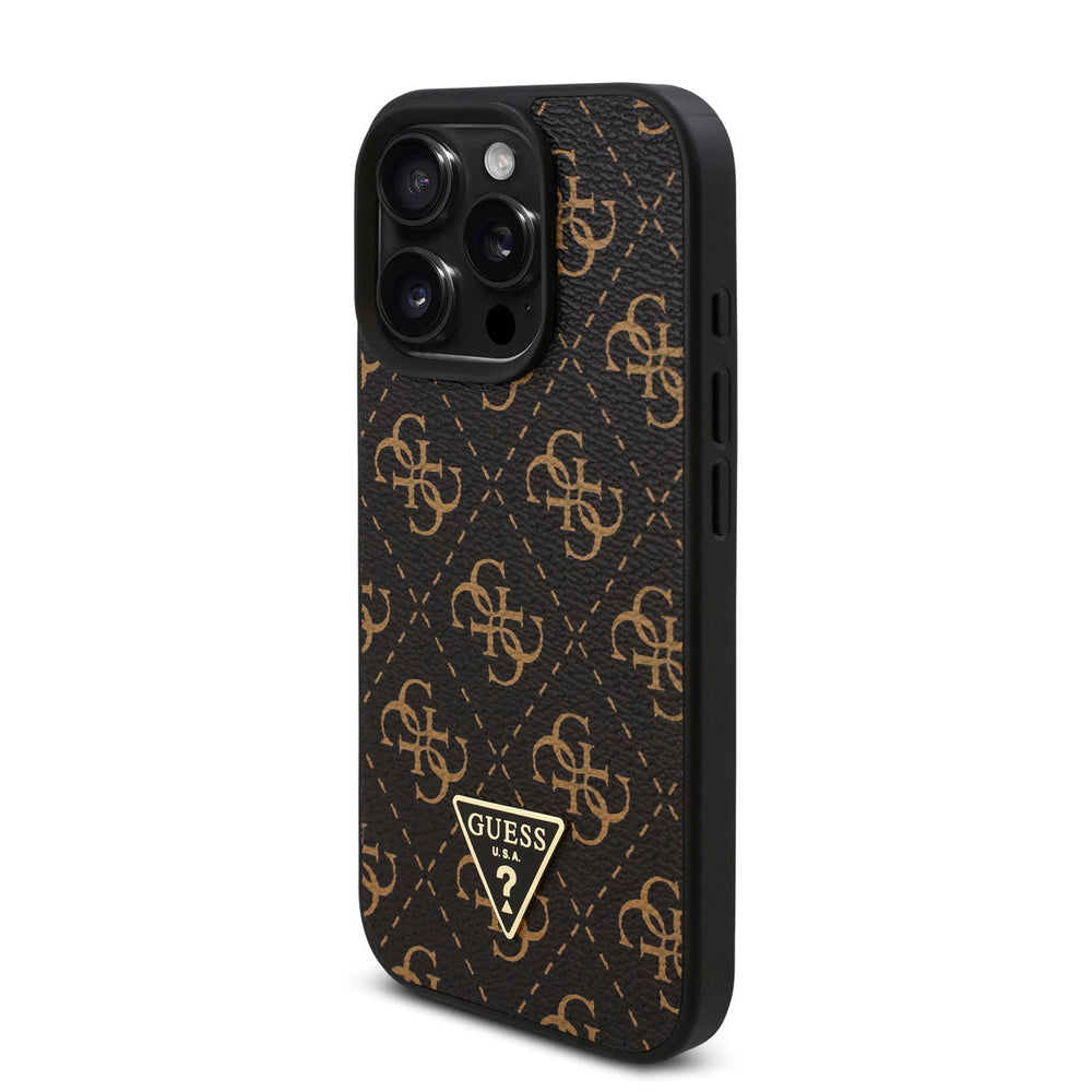 Guess iPhone 16 Pro Max Backcover hoesje - 4G Background - Triangle Logo - Zwart-Hoesjes-Ilumina Benelux