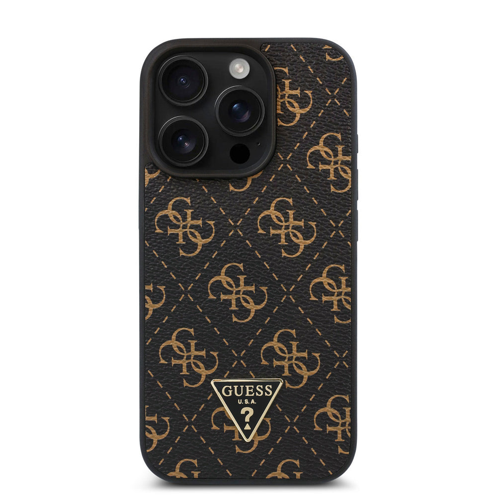 Guess iPhone 16 Pro Max Backcover hoesje - 4G Background - Triangle Logo - Zwart-Hoesjes-Ilumina Benelux