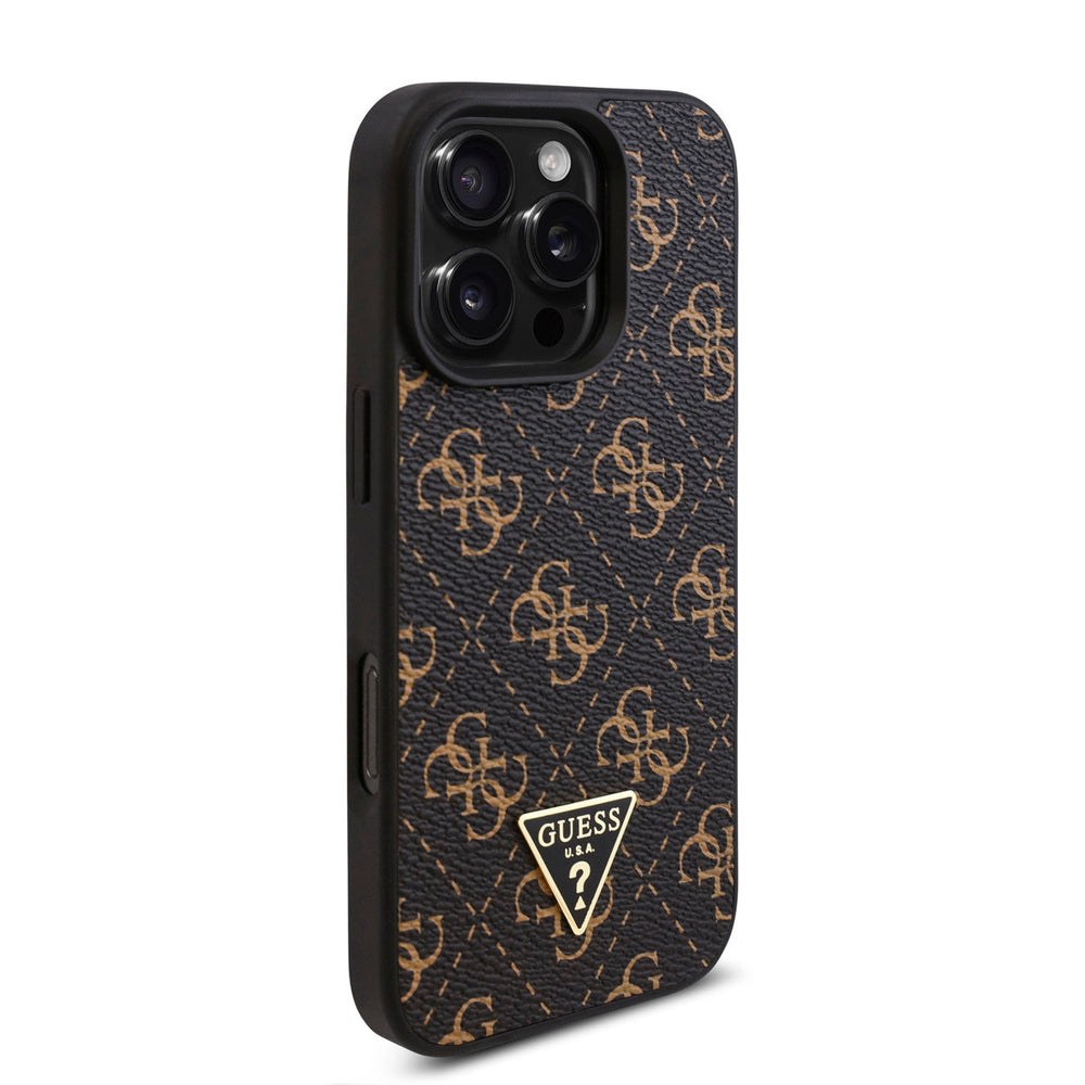 Guess iPhone 16 Pro Max Backcover hoesje - 4G Background - Triangle Logo - Zwart-Hoesjes-Ilumina Benelux
