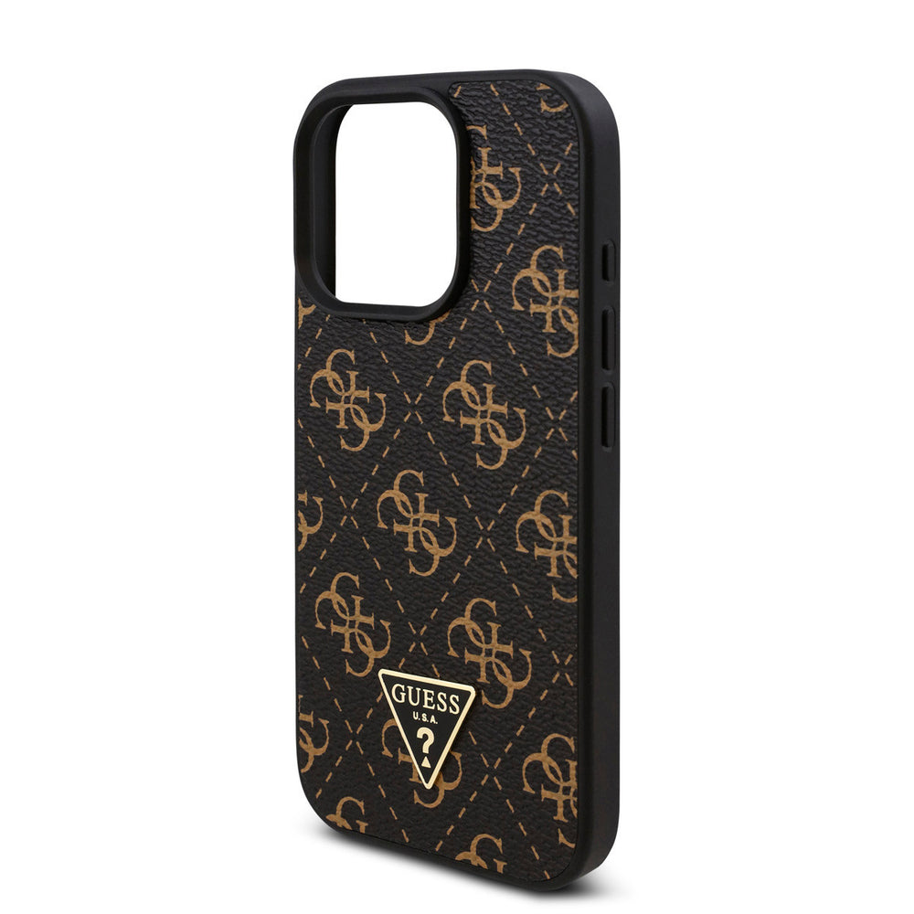Guess iPhone 16 Pro Max Backcover hoesje - 4G Background - Triangle Logo - Zwart-Hoesjes-Ilumina Benelux